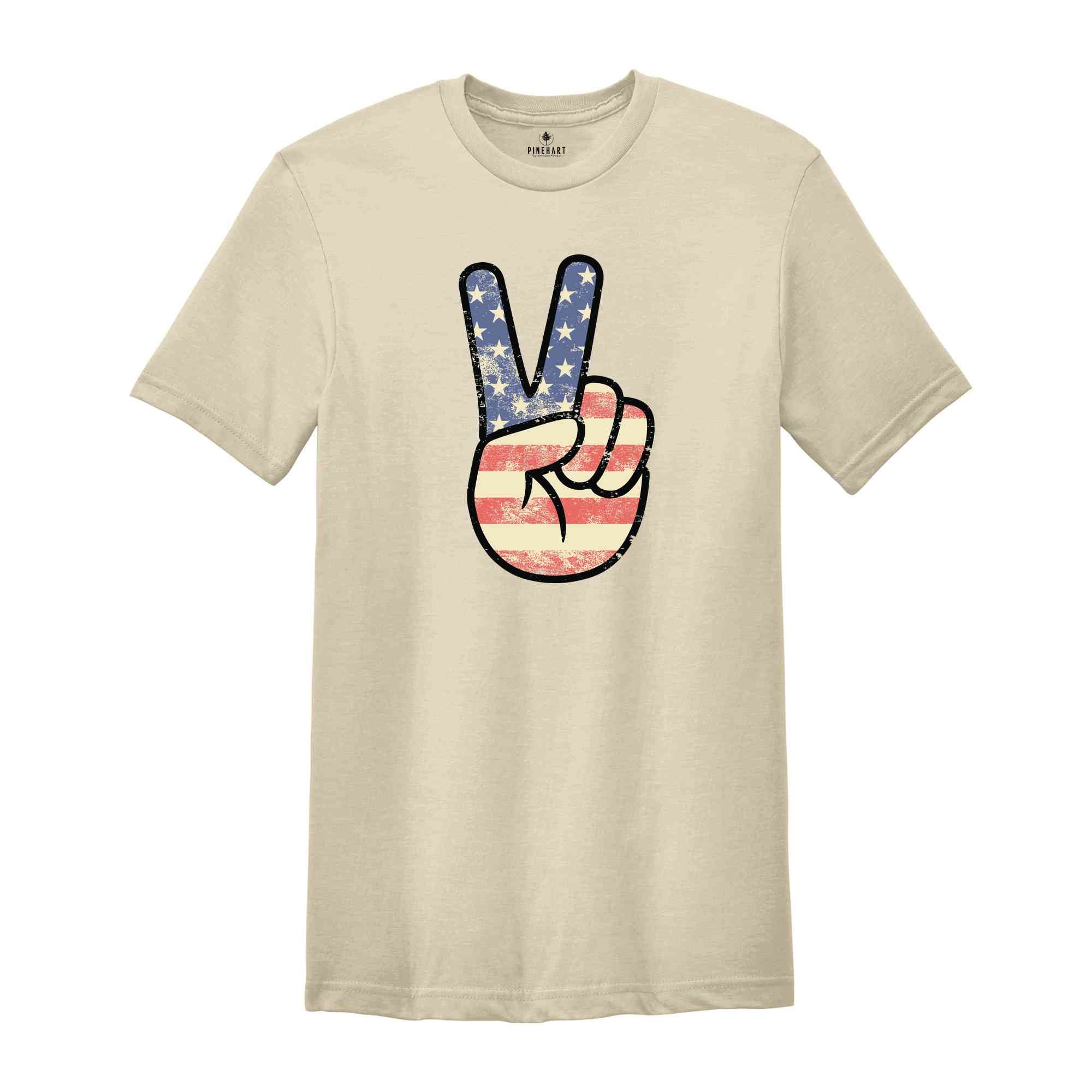 America Peace T-Shirt, America Shirt, Patriotic Shirt, Peace Sign Tee, 4th Of July Celebrations Shirt, Independence Day Shirt