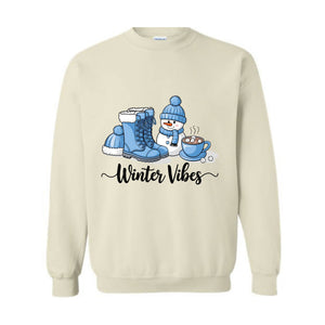 Winter Vibes Sweatshirt, Cute Winter Sweater, Holiday Sweatshirt, Winter Clothing, Coffee Lover Gift, Cute Snow Sweatshirt