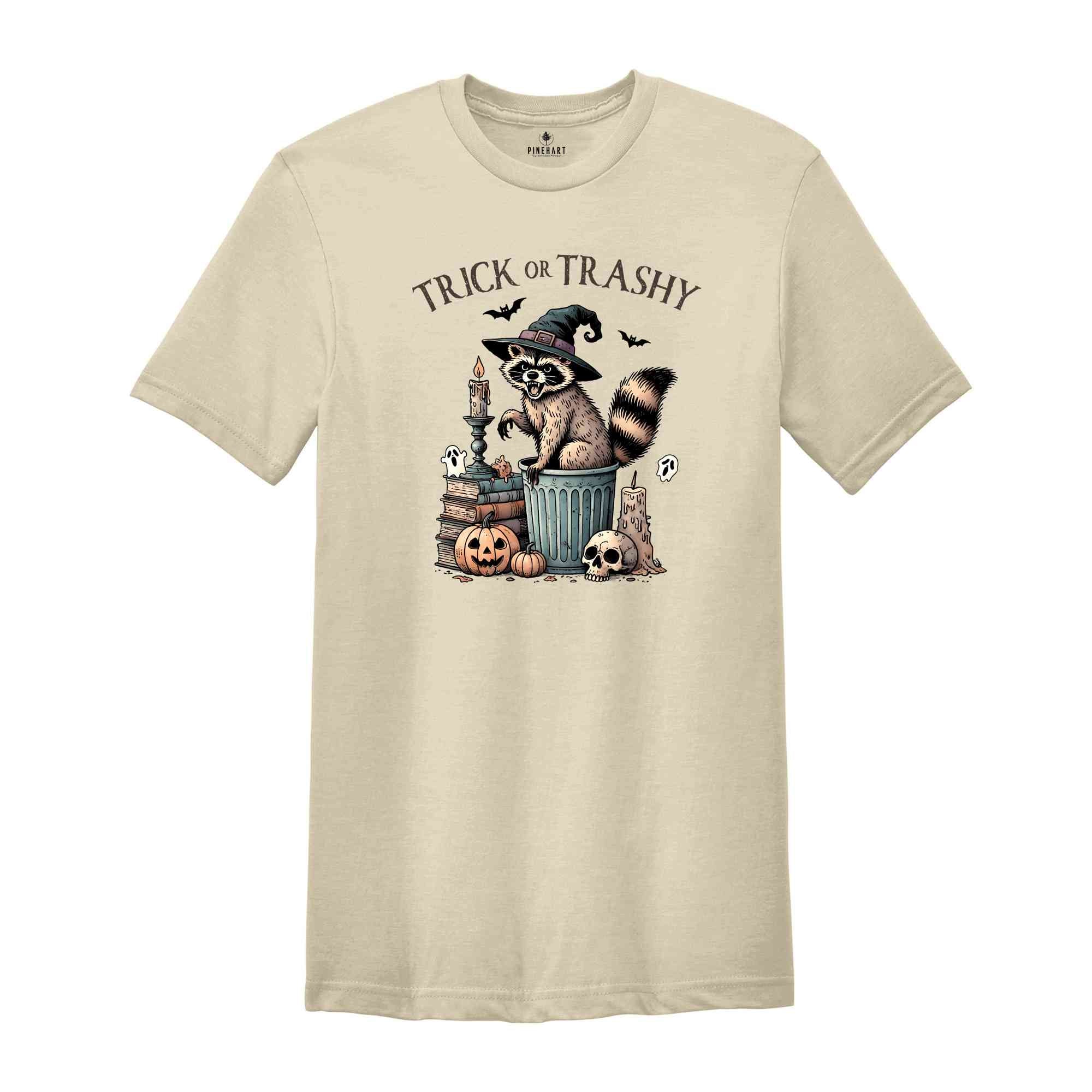 Trick or Trashy Raccoon Halloween Shirt, Cute Raccoon T-Shirt, Retro Raccoon Tee, Halloween Raccoon Tee, Pumpkin Gift