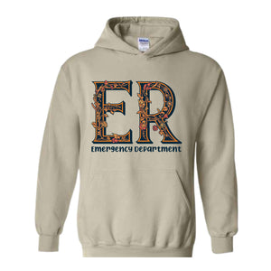 Floral Emergency Department Sweatshirt, ER Nurse Hoodie, ER Nurse Gift, ER Department Sweater, Emergency Room Tee, Cute Mom Hoodie