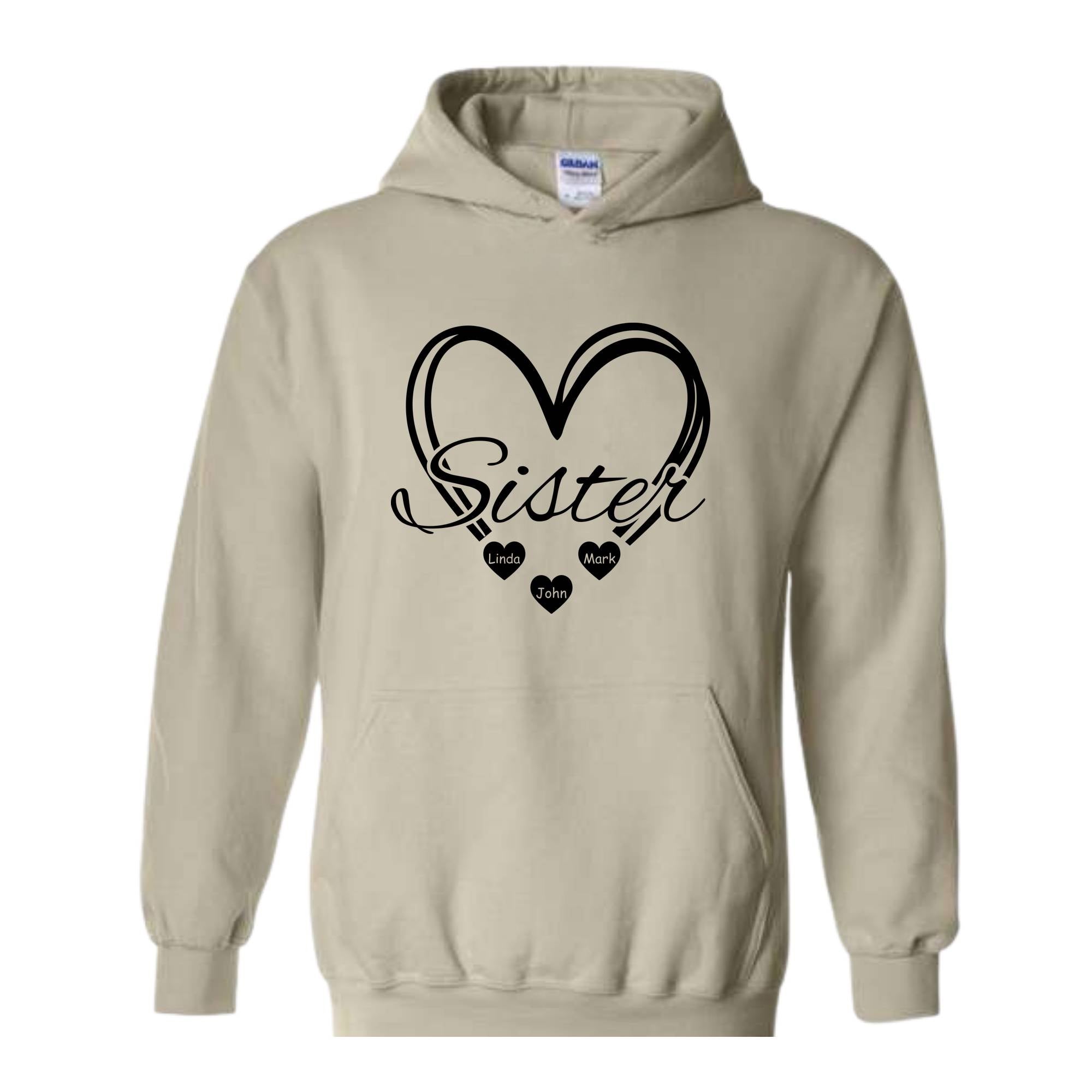 Custom Sisters Sweatshirt, Sisters Heart Sweatshirt, Names In Heart Hoodie, Personalized Sweatshirt, Sister Day Hoodie