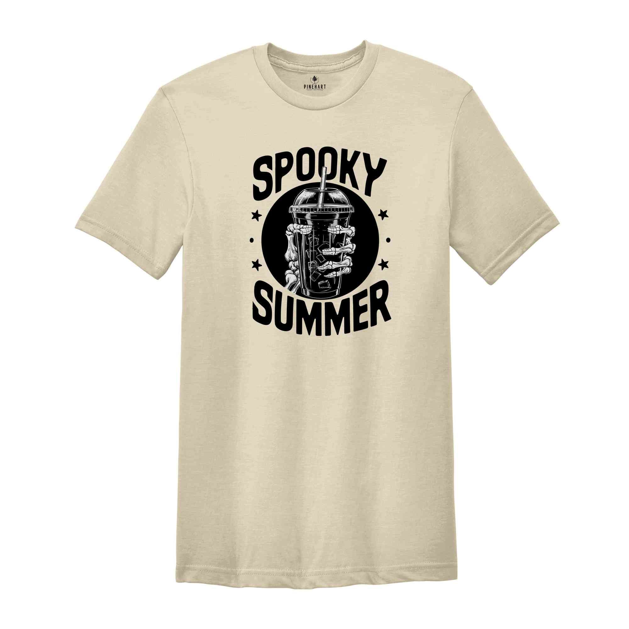 Spooky Summer Shirt, Summer Vibes Skeleton Shirt, Coffee Lover Shirt, Trendy Shirt, skeleton hand shirt, summer shirt, spooky season shirt