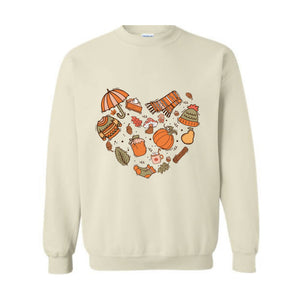 Fall Autumn Doodle Heart Sweatshirt, Pumpkin Heart Sweatshirt, Fall Lover Gift, Cute Pumpkin Sweater, Thanksgiving Sweatshirt