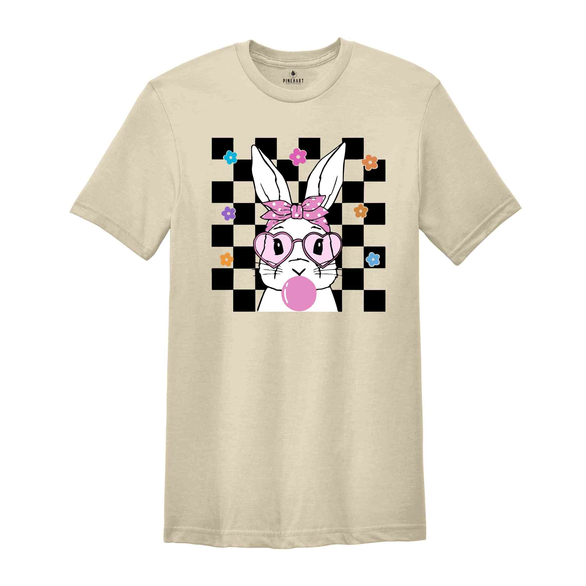 Cute Bunny With Bandana Glasses Bubblegum Shirt, Rabbit Shirt, Easter Rabbit Shirt, Funny Easter Shirt