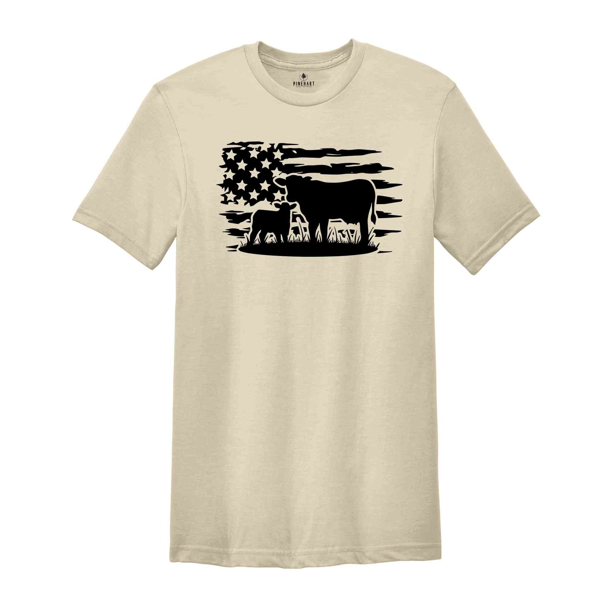 Farm Shirt, Farm Animals Shirt, American Flag Shirt, Cow Shirt, Country Shirt, Farmer Gifts, Gift for Him, USA Shirt