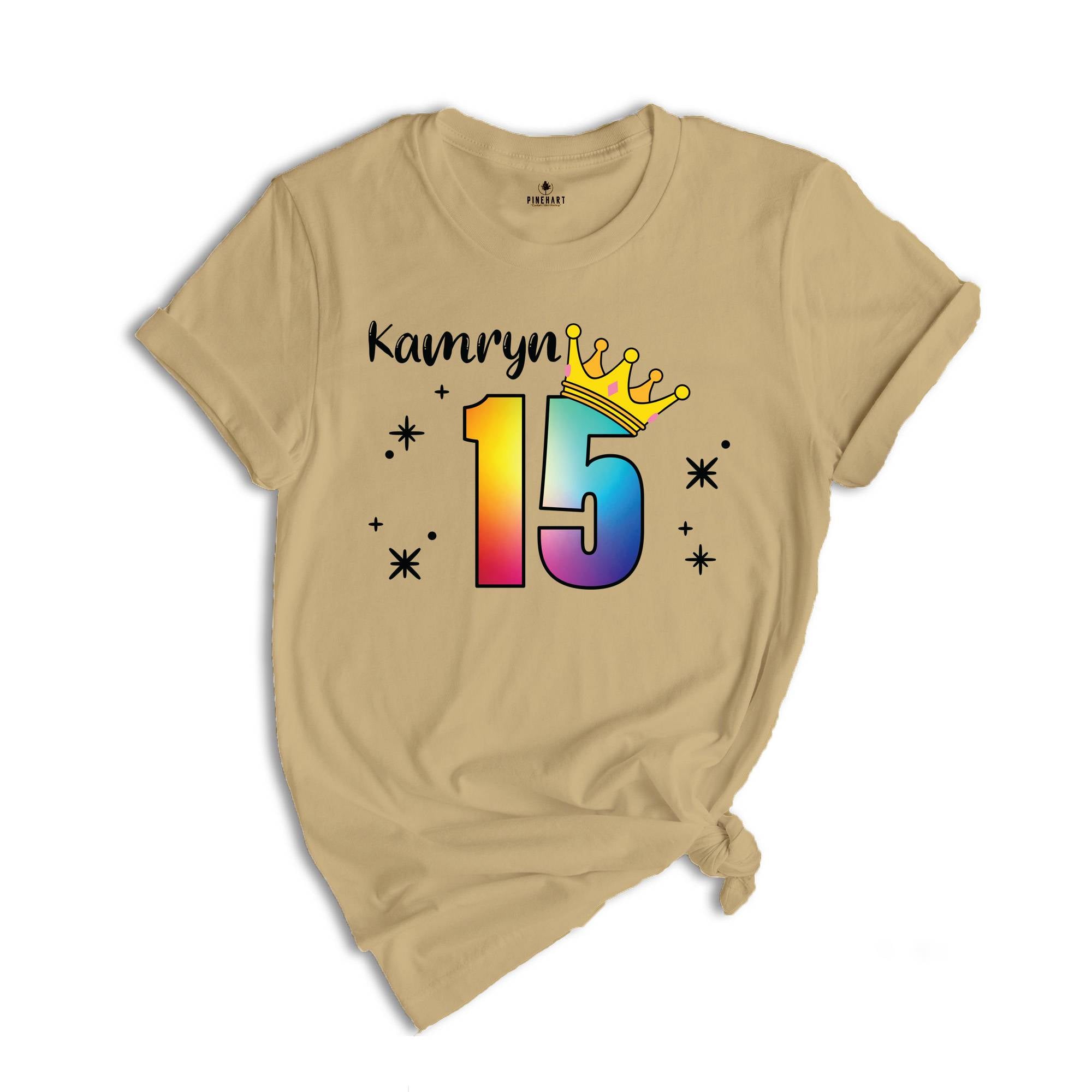 Personalized Names 15 Birthday Shirt, Crown 15th Birthday Shirt, Rainbow Birthday Shirt, Birthday Party Shirt, Toddler Birthday Shirt