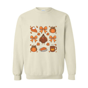 Thanksgiving Coquette Bow Shirt, Turkey Coquette Sweater, Cute Autumn Shirt, Fall Graphic Sweat, Thanksgiving Tee, Pumpkin Coquette Shirt