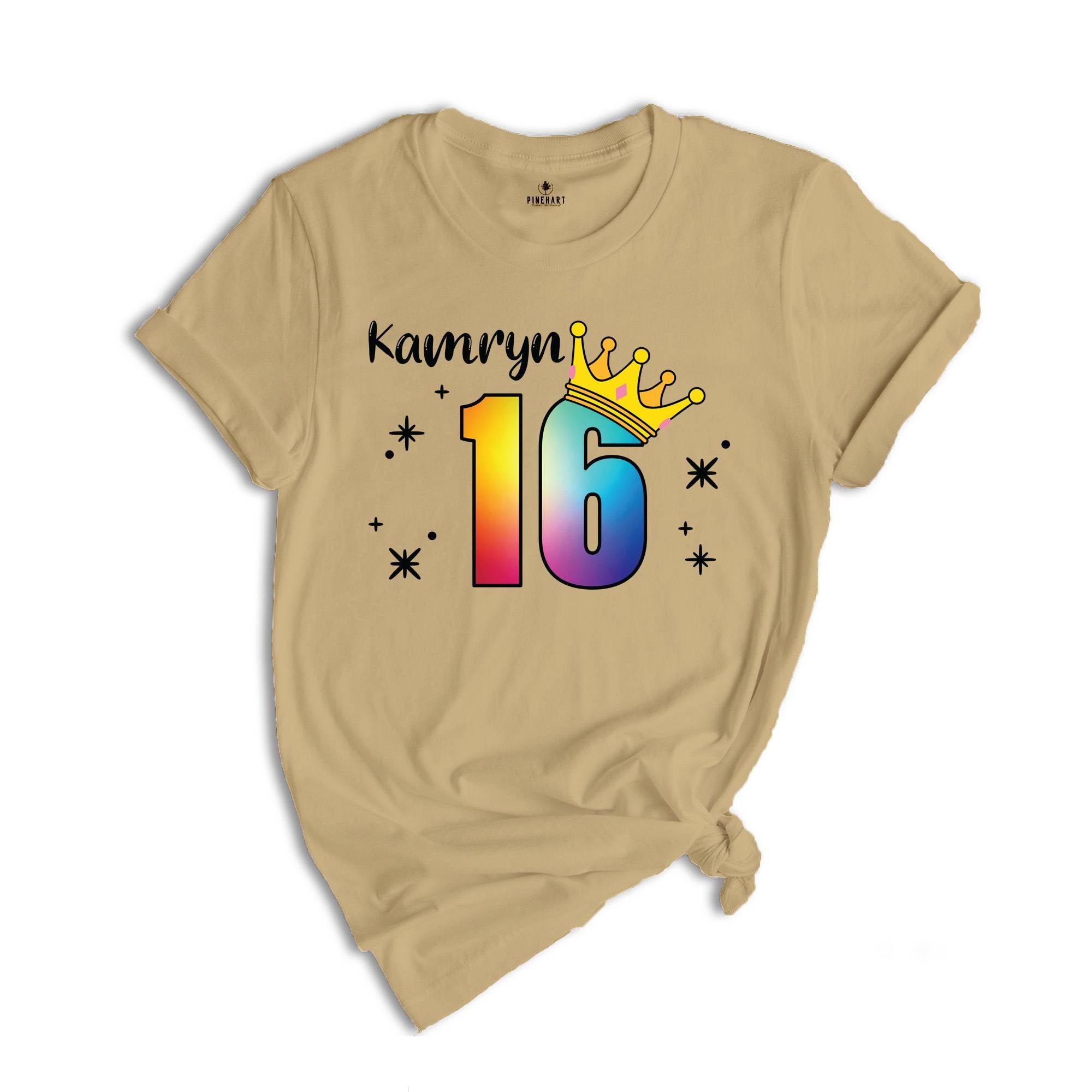 Personalized Names 16 Birthday Shirt, Crown 16th Birthday Shirt, Rainbow Birthday Shirt, Birthday Party Shirt, Toddler Birthday Shirt