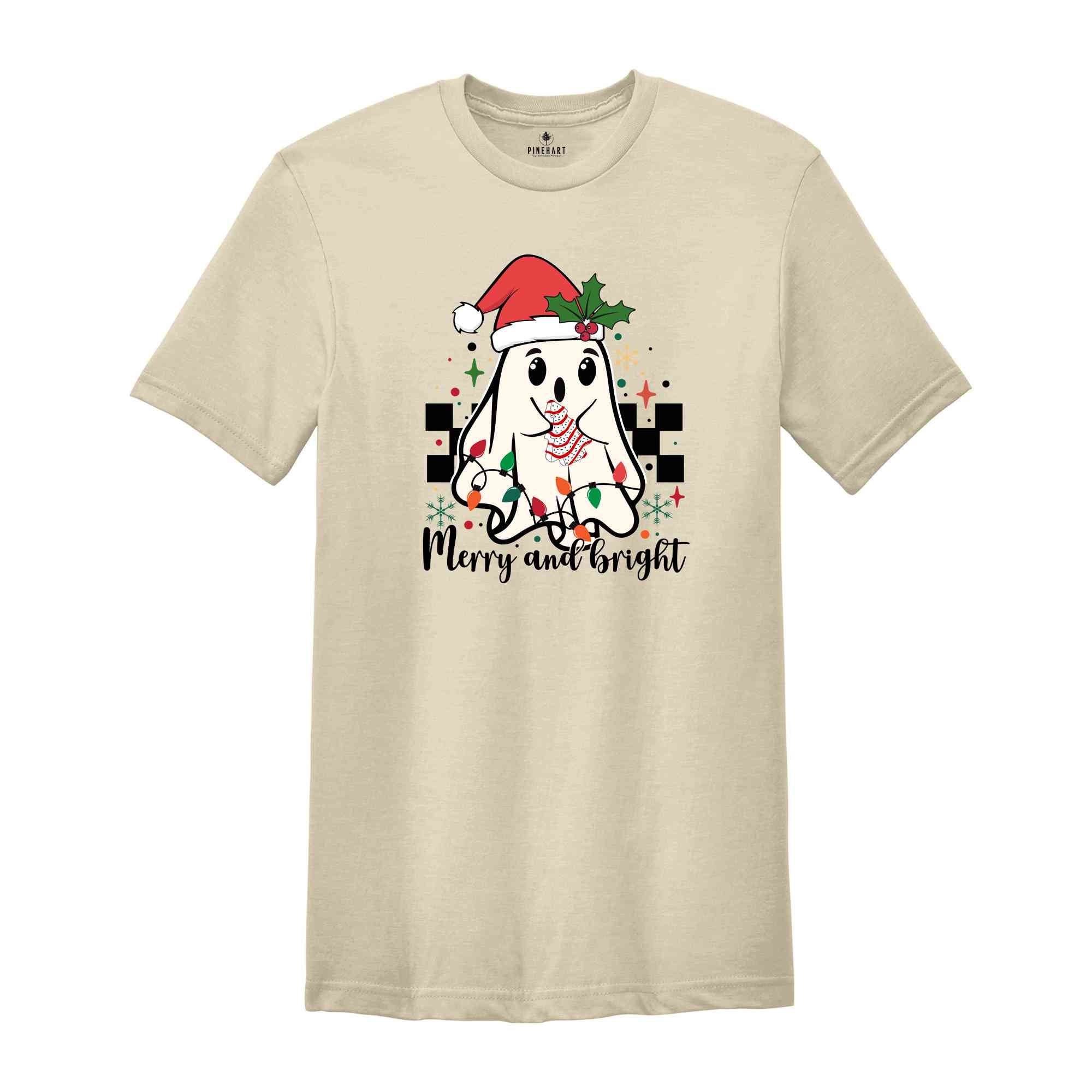 Cute Ghost Merry And Bright Shirt, Christmas Ghost Shirt, Christmas Lights Shirt, Christmas Gift, Boo Ghost Shirt, Happy Christmas Shirt