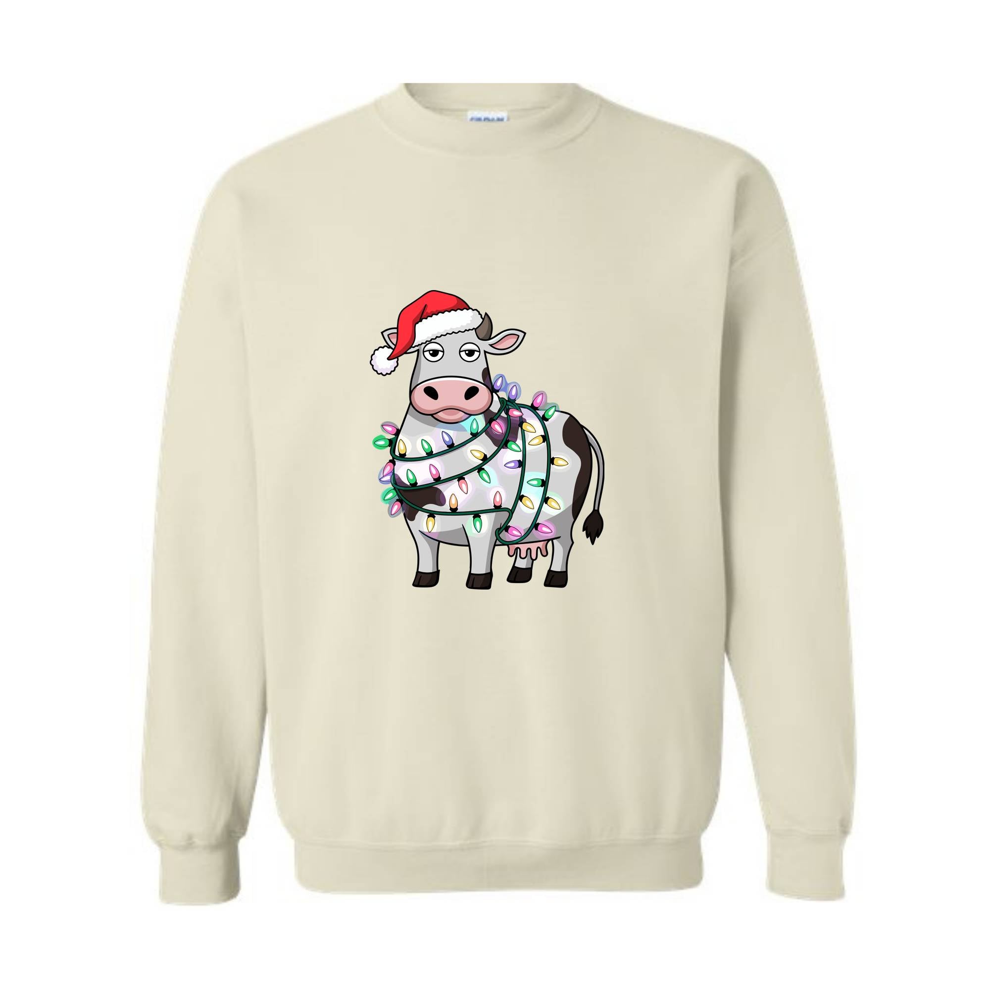 Christmas Cow Sweatshirt, Cow Lights Hoodie, Cow Sweatshirt, Cow Lover Hoodie, Christmas Hoodie, Highland Cow Hoodie, Farm Hoodie