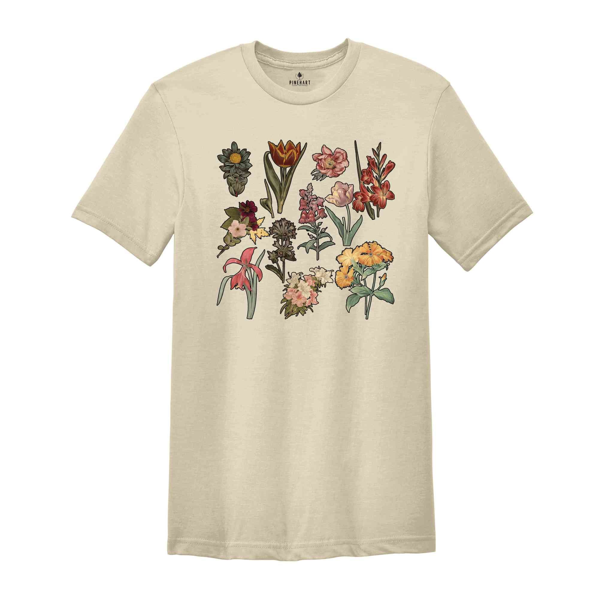 Vintage Flowers Shirt, Vintage Botanical Flowers, Cute Floral Shirt For Women, Floral Tee, Vintage Design Tee