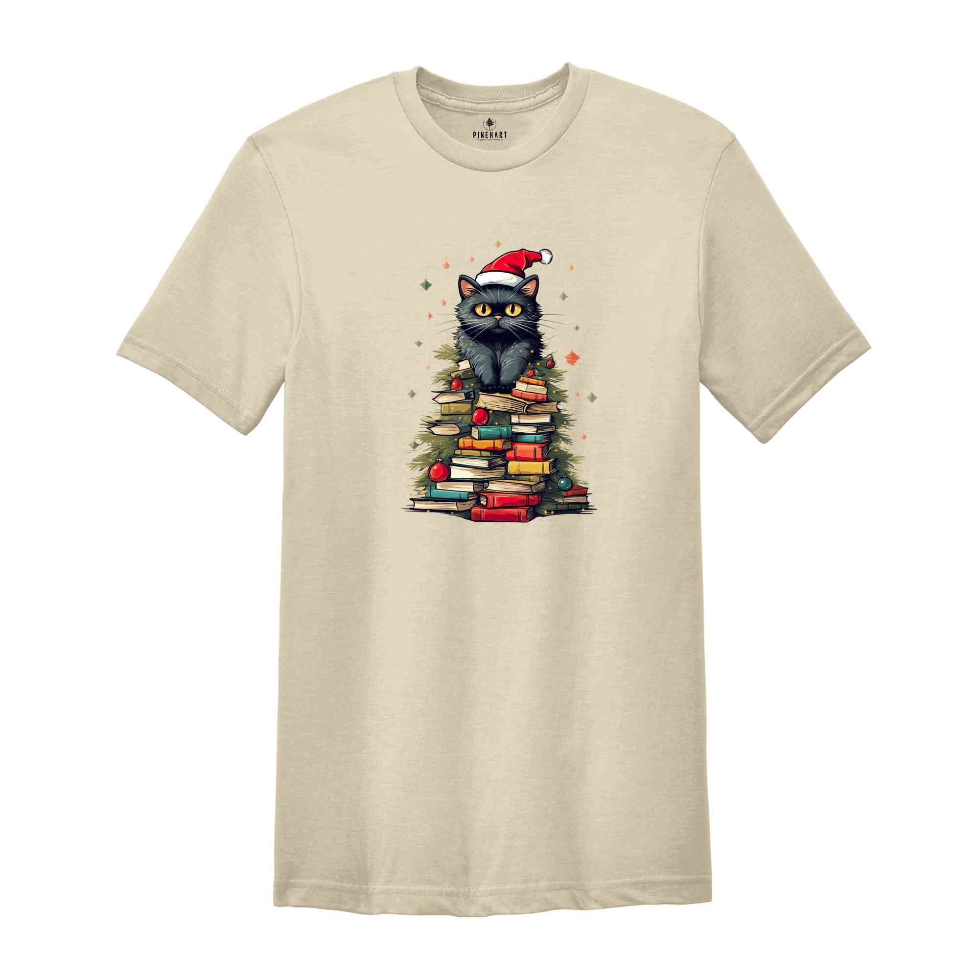 Christmas Book Tree Shirt, Cat Lover Shirt, Cute Christmas Shirt, Family Christmas Shirt, Bookworm Shirt, Holiday Shirt, Book Lover Shirt