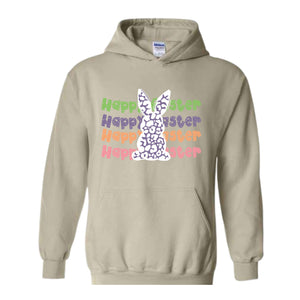 Happy Easter Leopard Print Bunny Hoodie, Easter Bunny Hoodie, Cute Bunny Cheetah Print Sweater, Easter Hoodie