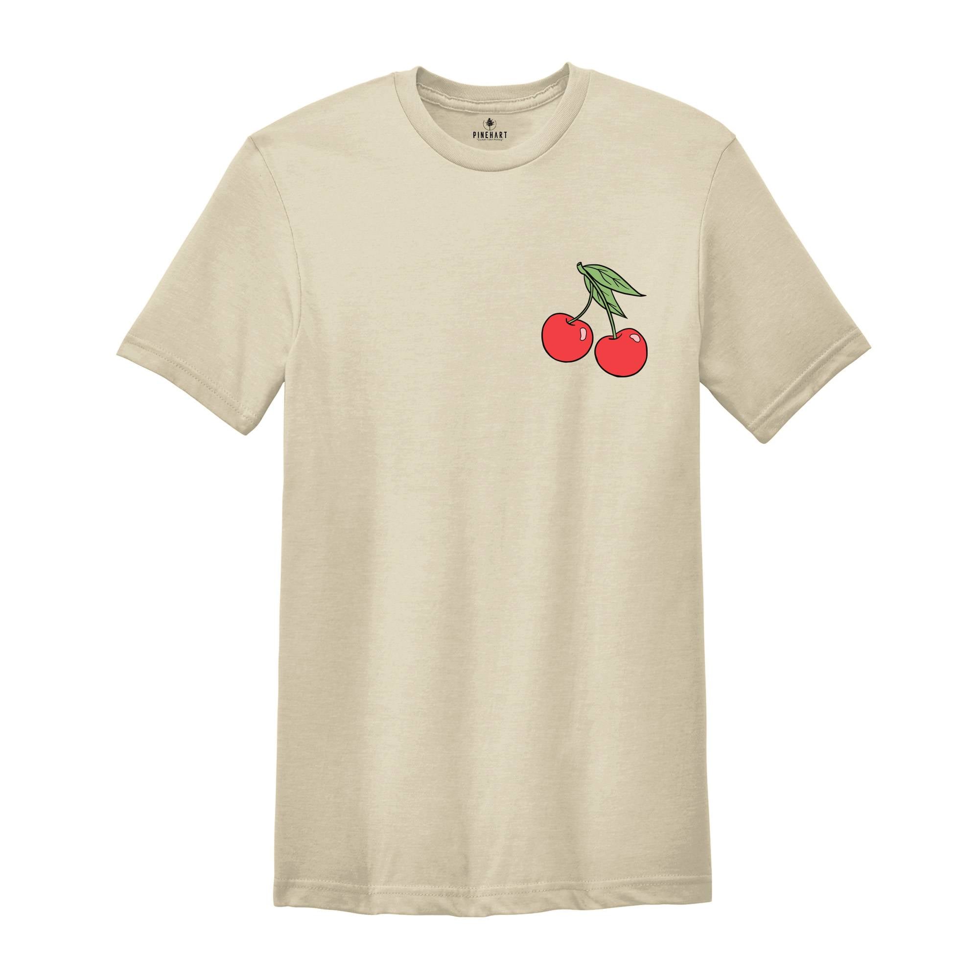 Pocketsize Cute Cherry Drawing Shirt, Cherries on the Pocket T-Shirt, Cute Cherry Drawing Tee, Cherry Shirt, Ripe Cherry Tee, Fruit Shirt