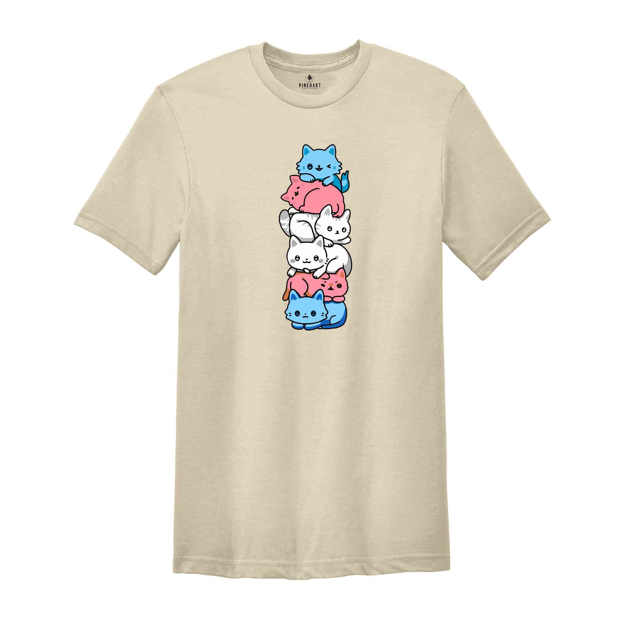 Transgender Pride Cat Shirt, LGBT Kawaii Cats T-shirt, Cute Anime Rainbow Gift, Gay Pride LGBTQ Shirt, Lesbian T-shirt