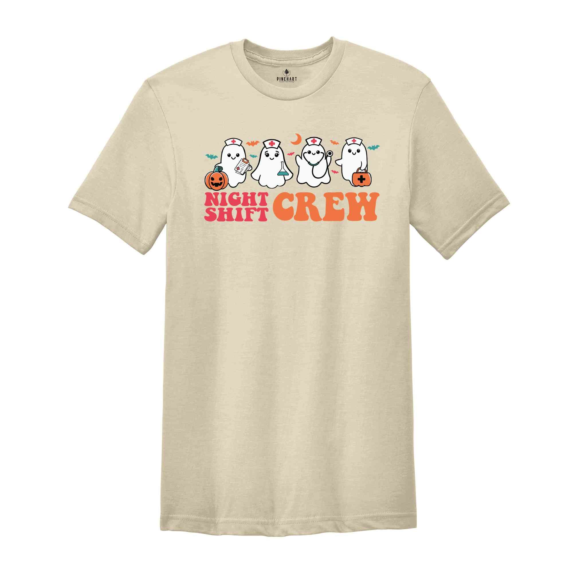 Night Shift Crew T-Shirt, Halloween Nurse Tee, Retro Spooky Nurse Shirt, Halloween Gifts For Registered Nurse