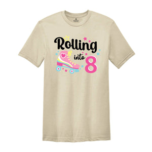 Rolling Into 8 Girl Birthday Shirt, 8th Birthday Girl Tee, Eight Birthday Gift, Girl Kids Birthday Party Tee