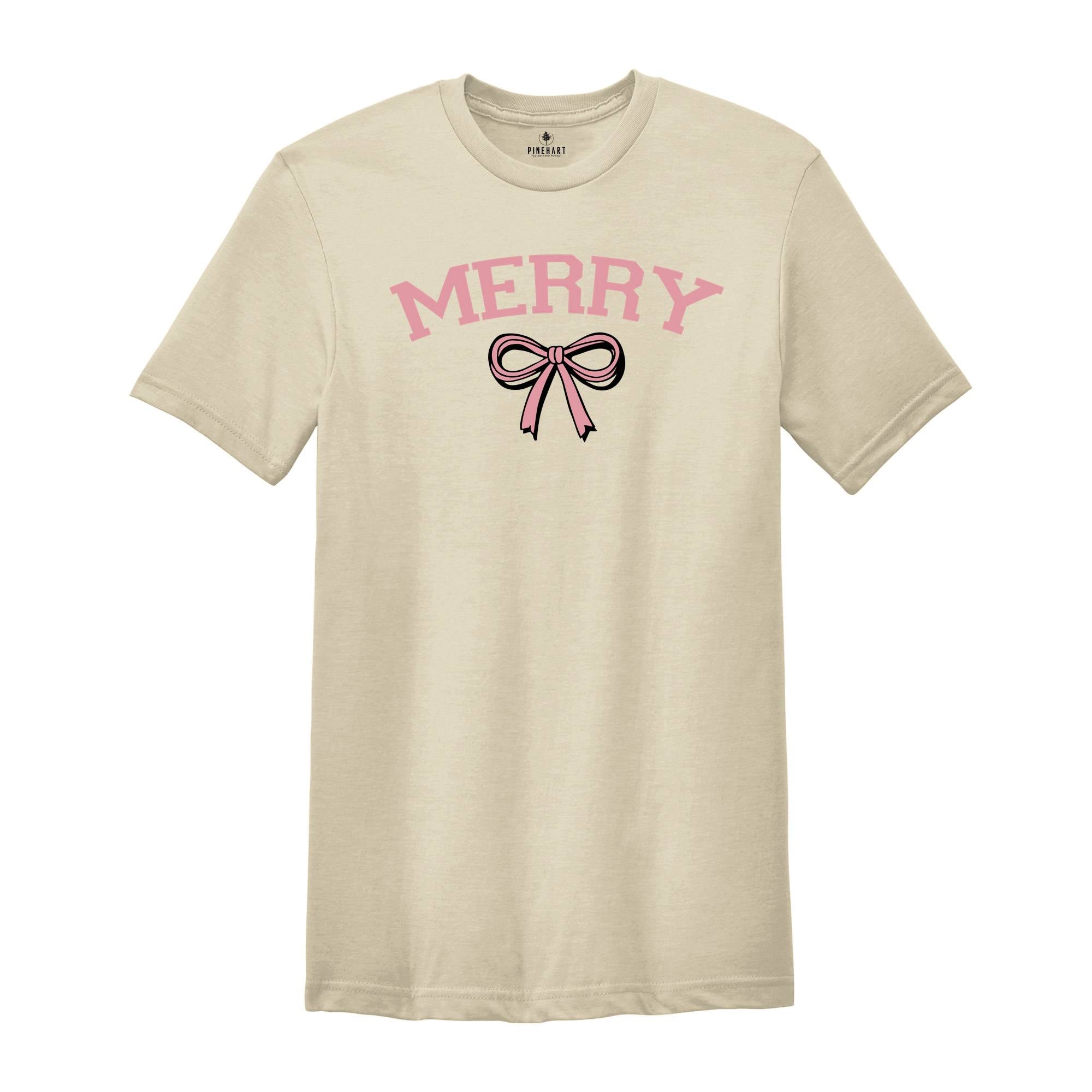 Merry Shirt, Merry Bow Shirt, Holiday Shirt, Gift for Mom, Preppy Christmas Shirt, Trendy Holiday Shirt, Christmas Tree Shirt