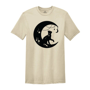 Floral Black Cat Moon T-Shirt, Witchy Black Cat Shirt, Mystical Cat Tee, Moon Phase Tee, Moon With Magic Tee, Black Cat Shirt