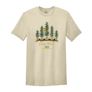 Custom Camp Shirt, Personalized Camp Crew T-Shirt, Camping Family Matching Tee, Outdoor Mountain Bridal Party Shirt, Vacation Gift