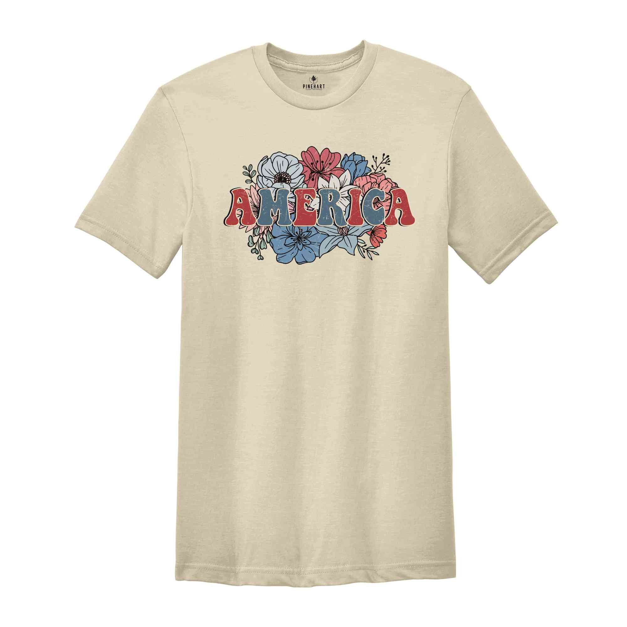 Independence Day Shirt, Floral 4th Of July Shirt, Red White And Blue, Retro America Shirt, Patriotic Shirt, Republican Shirt, USA Shirt