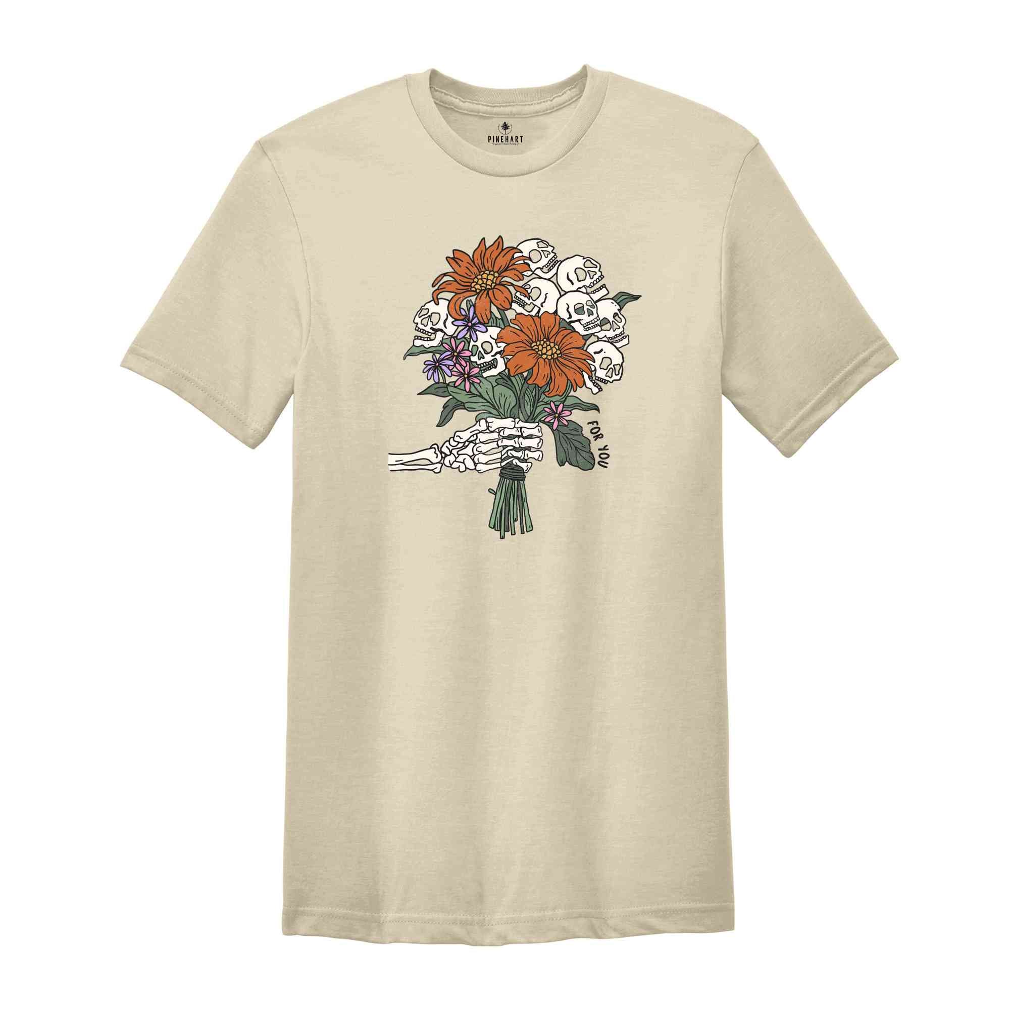 Skeleton Flower Shirt, Skeleton Hand Flower T-Shirt, Halloween Flower Bouquet Tee, Skull Bouquet Shirt, Floral Halloween Shirt