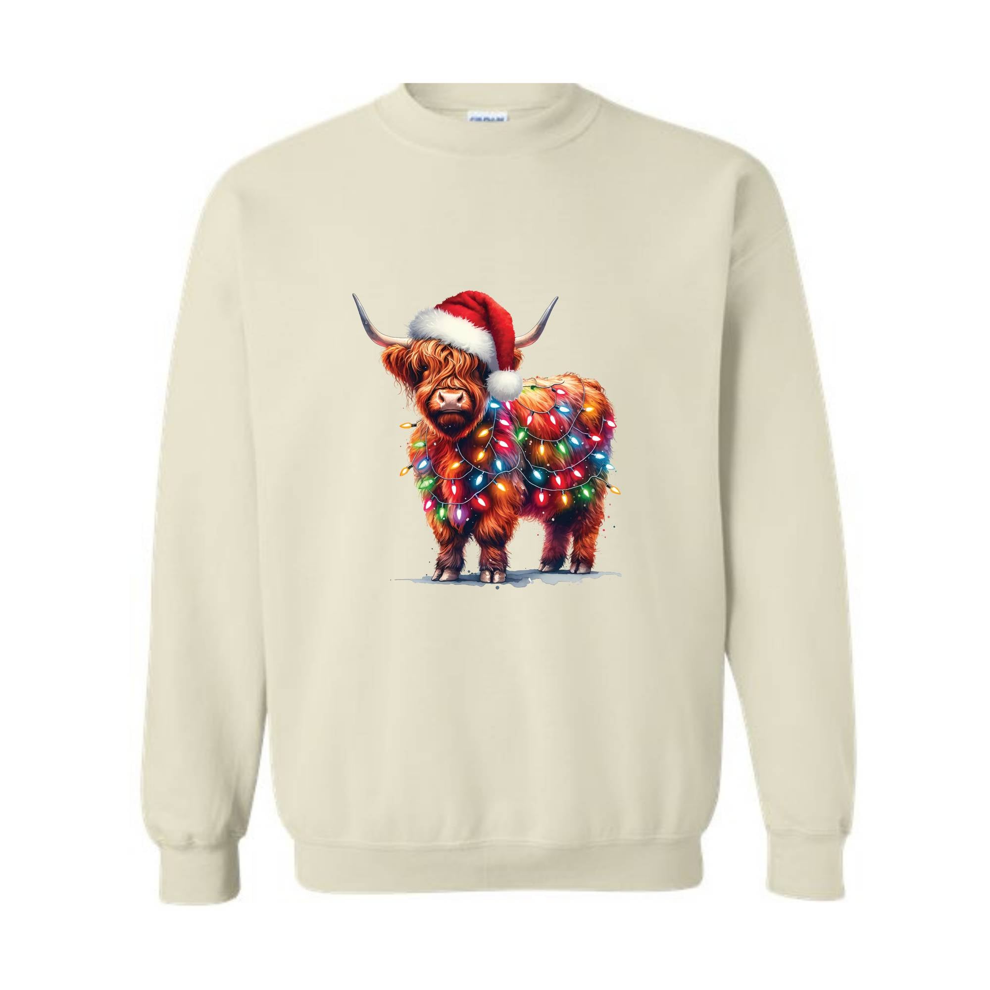 Christmas Cow Sweatshirt, Cow Lights Sweatshirt, Cow Sweatshirt, Cow Lover Sweatshirt, Christmas Sweatshirt, Highland Cow Sweatshirt