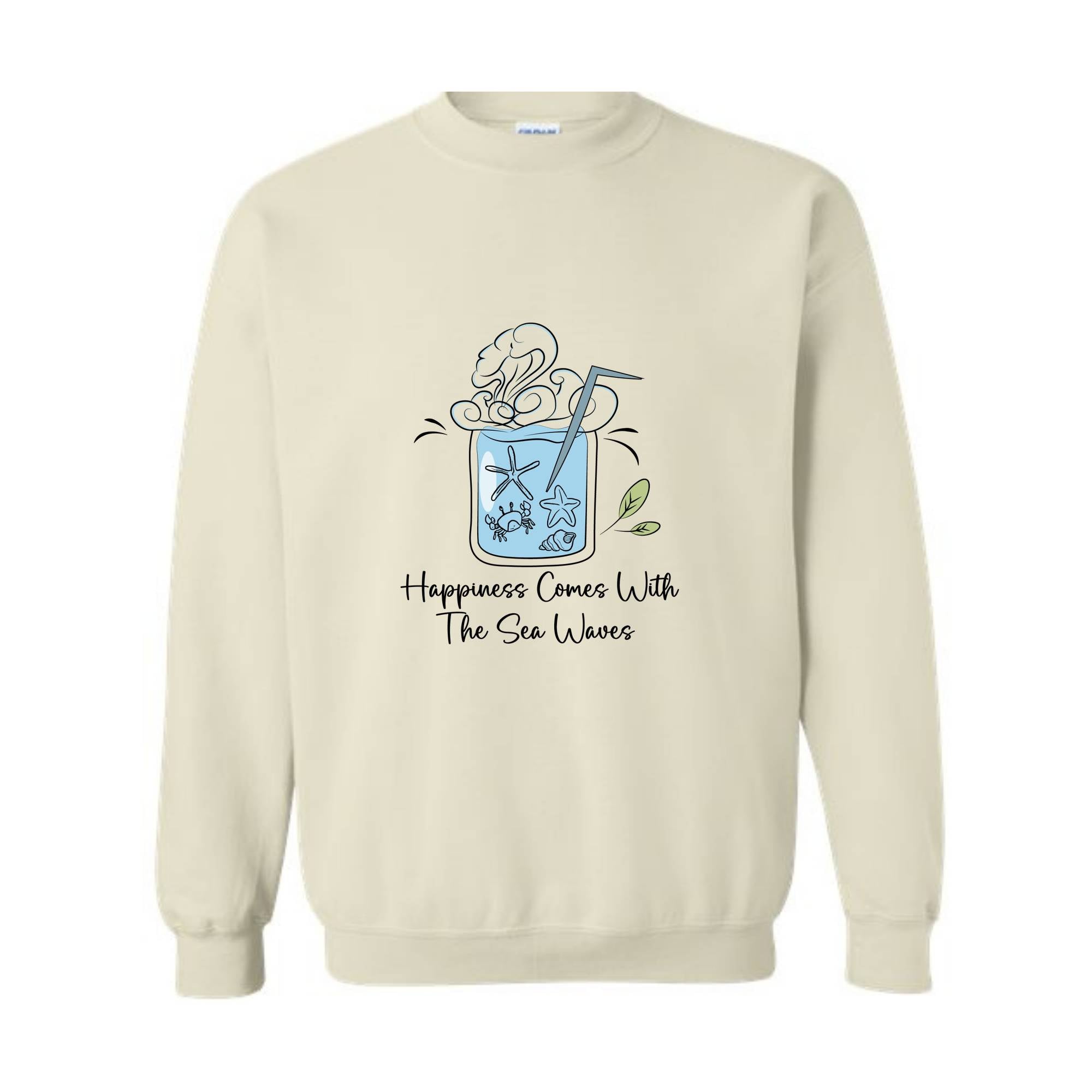 Happiness Comes With the Sea Waves Sweater, Happy Day Sweater, Summer Day Sweater, Waves Sea Sweatshirt, Juice Sea With Straw