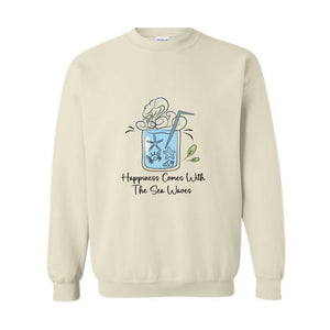 Happiness Comes With the Sea Waves Sweater, Happy Day Sweater, Summer Day Sweater, Waves Sea Sweatshirt, Juice Sea With Straw