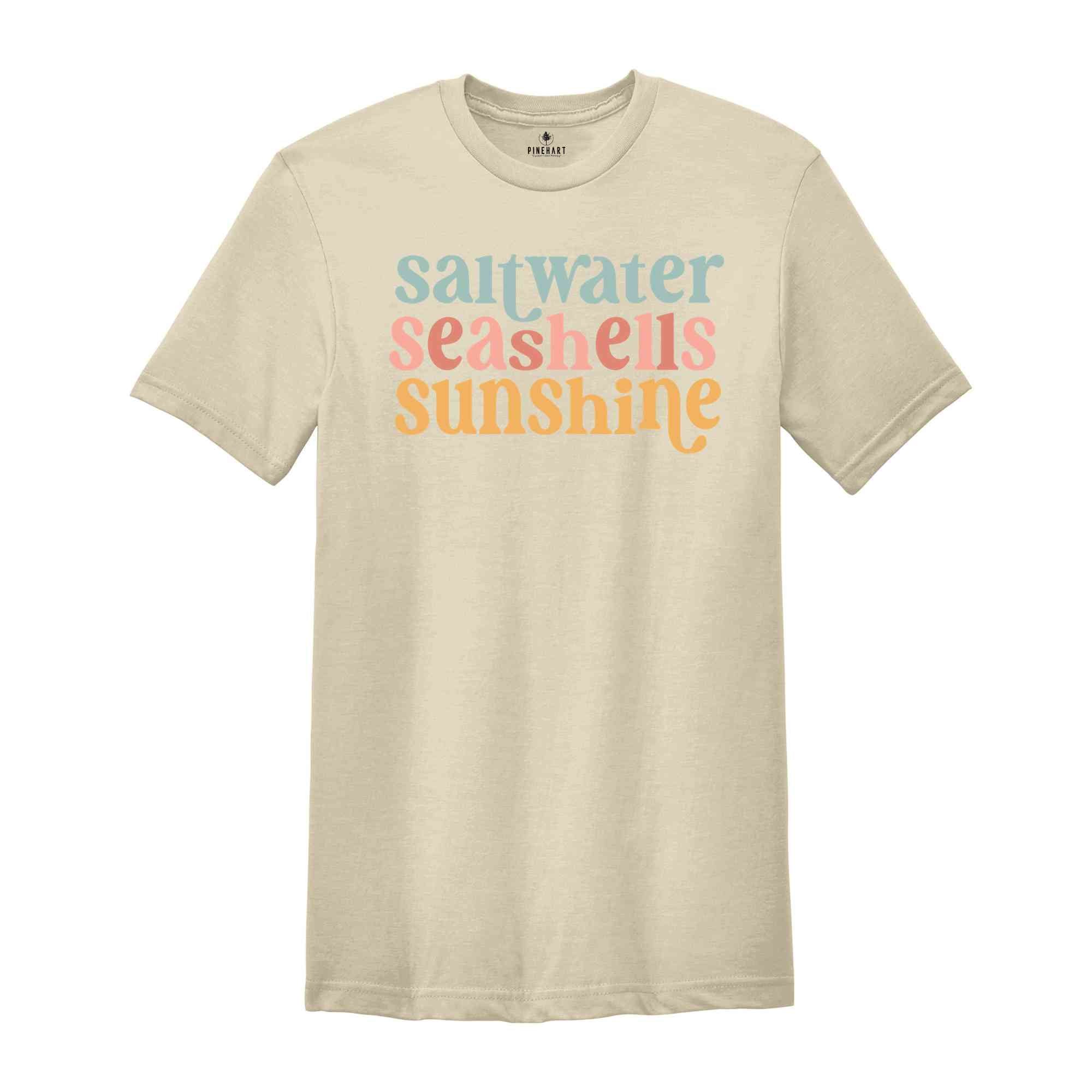 Saltwater Seashells Sunshine Shirt, Retro Summer T-Shirt, Colorful Beach Shirt, Beach Vibes Shirt, Matching Vacation Tee, Family Vacay Gift