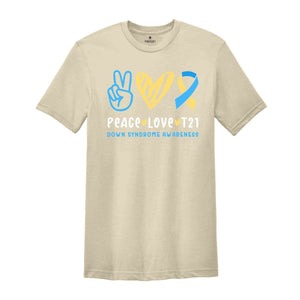 Peace Love T21 Down Syndrome Awareness Shirt, Support Shirt, Blue Yellow Ribbon, Extra Chromosome Shirt, Down Syndrome Shirt