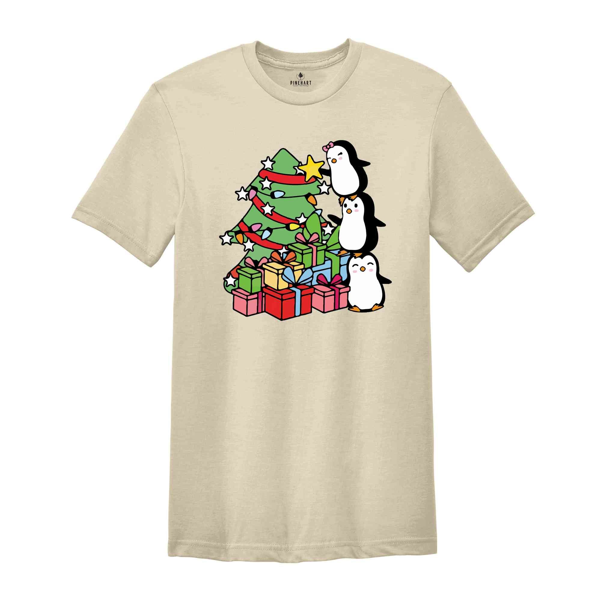 Christmas Tree Penguin Shirt, Cute Christmas Tee, Christmas Gift, Penguin In Santa Hat, Cute Penguin T-Shirt, Christmas Tree Tee