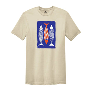 Boho Fishy Shirt, Boho Style Shirt, Fish Sketch Shirt, Retro Boho Shirt, Fishing Lover Shirt