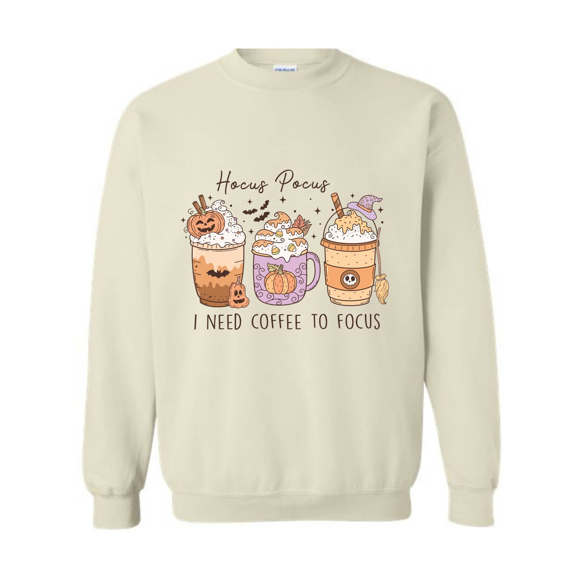 Hocus Pocus I Need Coffee To Focus Sweater, Cute Halloween Sweatshirt, Coffee Lover Shirt, Halloween Gift, Spooky Season Sweatshirt