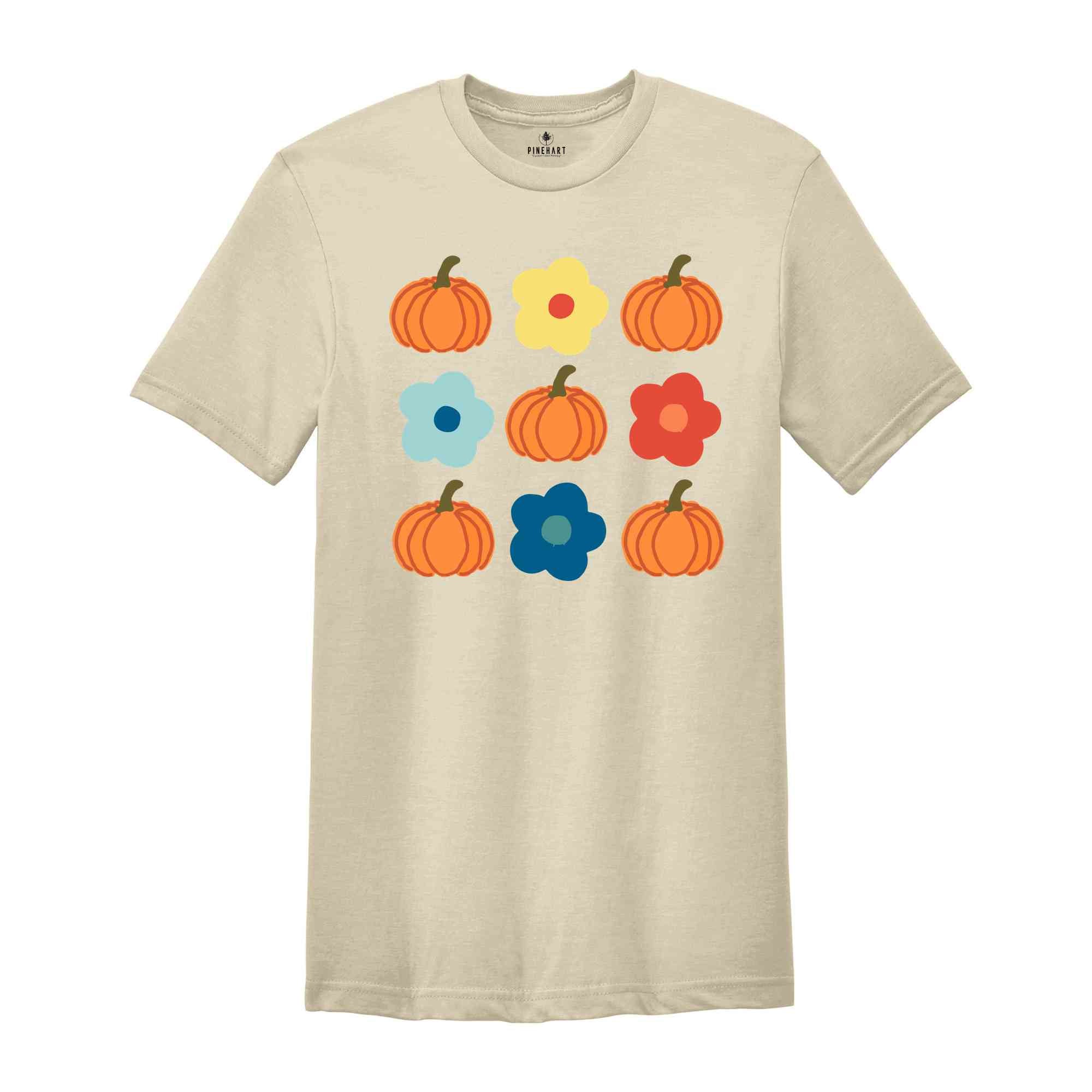 Vintage Floral And Pumpkin Shirt, Retro Halloween Shirt, Custom Shirt, Floral Pumpkin T-Shirt, Cute Fall Shirt