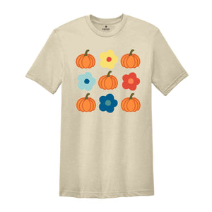 Vintage Floral And Pumpkin Shirt, Retro Halloween Shirt, Custom Shirt, Floral Pumpkin T-Shirt, Cute Fall Shirt