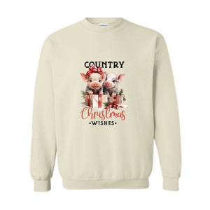 Country Christmas Wishes Sweatshirt, Christmas Sweatshirt, Christmas Gifts, Christmas Pig Sweater, Pig Sweatshirt