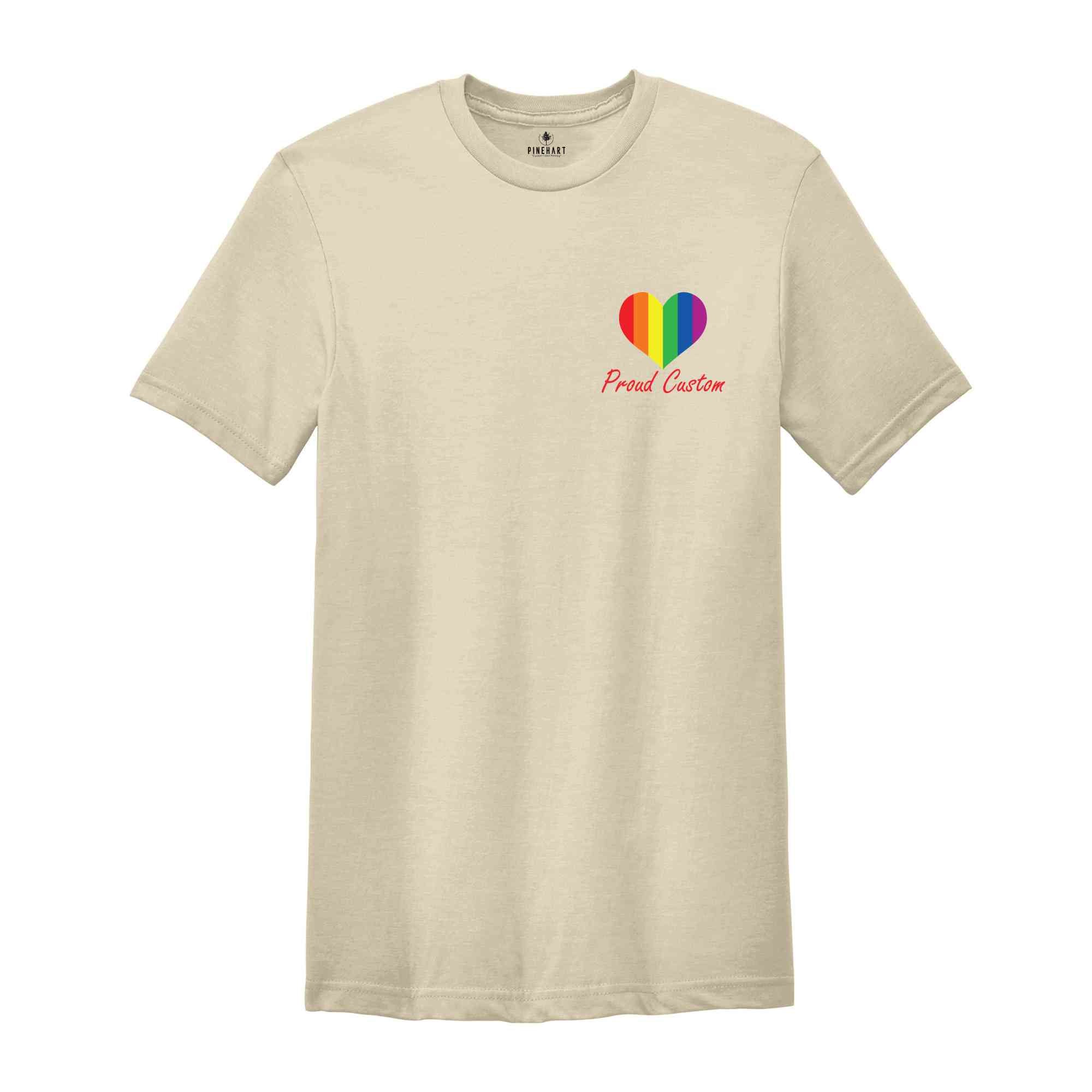 Custom Pride Flag Heart Shirt, Personalized Proud Shirt, LGBTQ Pride Shirt, Pide Month Shirt, Rainbow Flag Tee