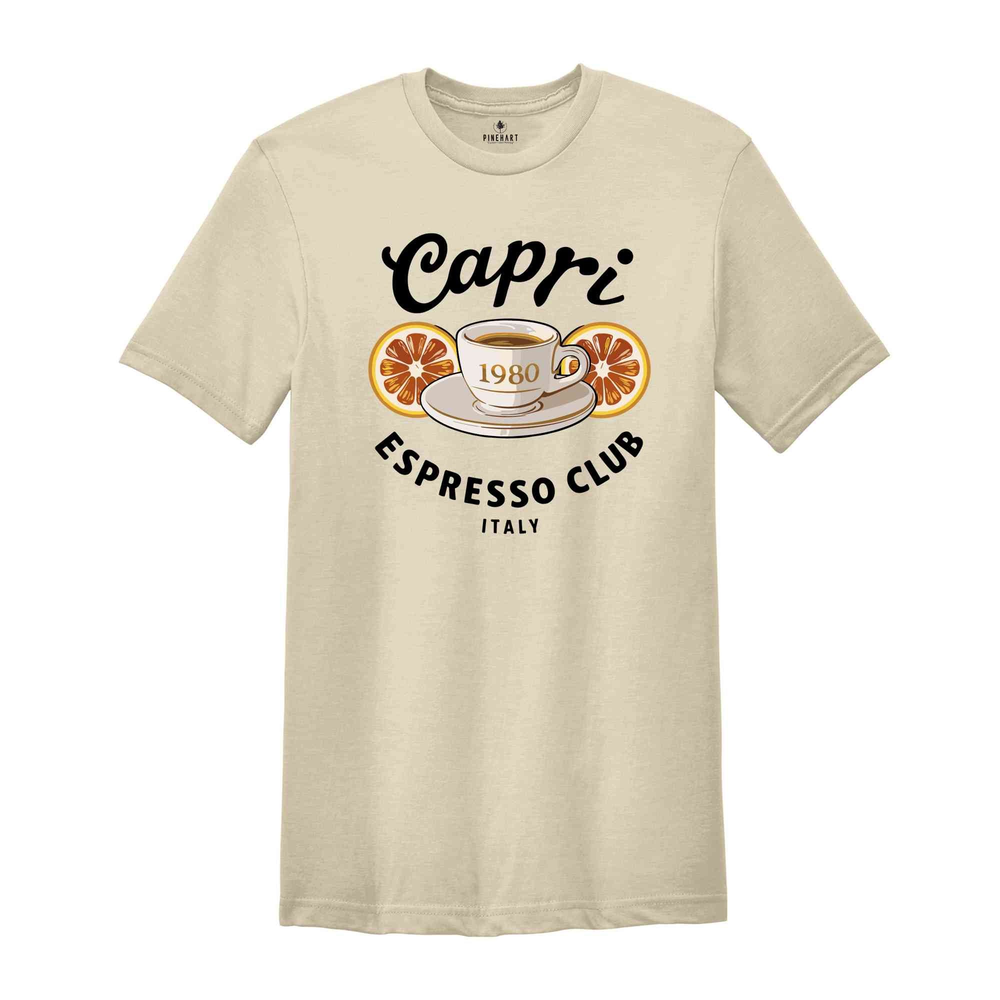 Capri Italy Espresso Club 1980 Tee, Italian Cafe Style Shirt, Retro Découpés Coffee Shirt, Vintage Cafe Shirt