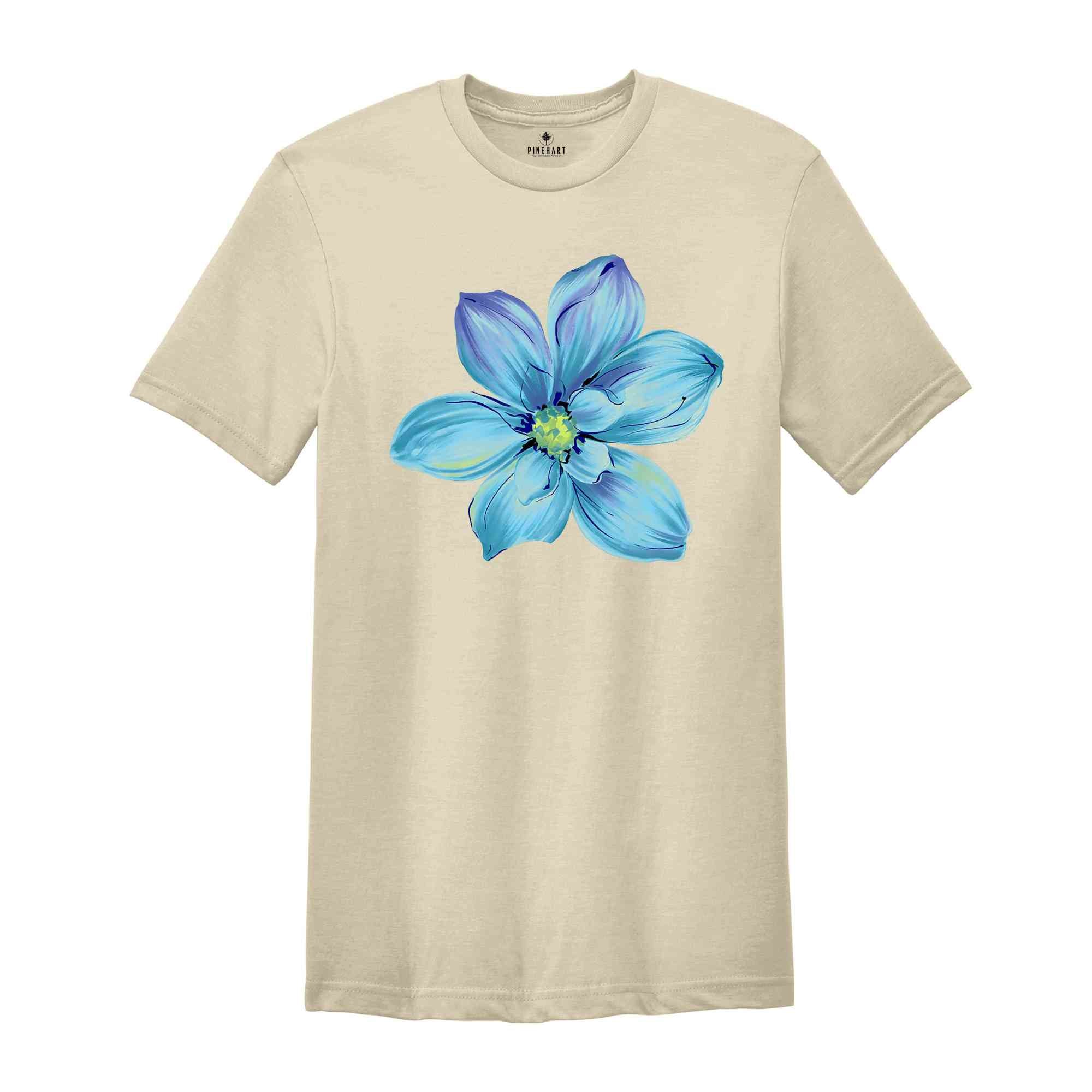 Blue Watercolor Flower Shirt, Daisy Flower Shirt, Plants Lover Gift, Botanical Shirt, Plant Mom Shirt, Flower Shop Shirt