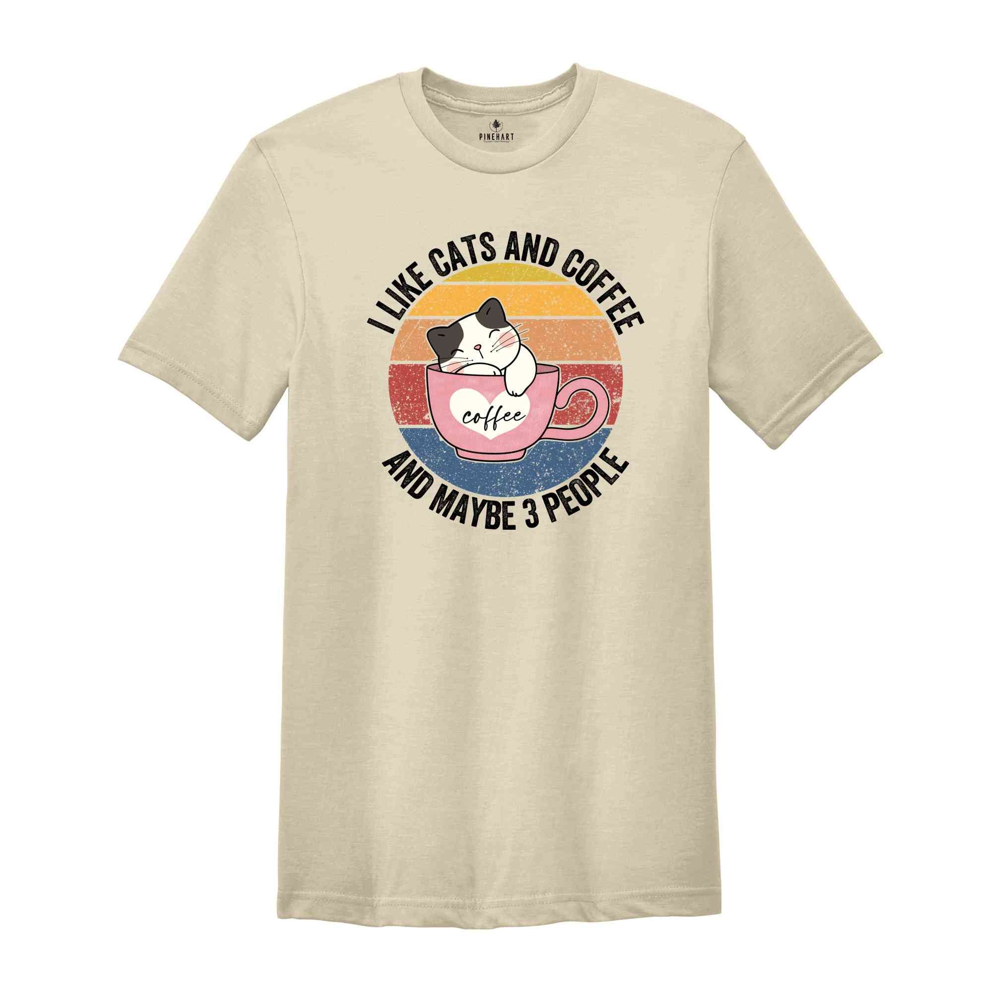 I Like Cats And Coffee Shirt, Coffee Lover T-Shirt, Funny Cat Shirt, Cat Mom Gift, Cat Lover Shirt, Retro Coffee Shirt, Vintage Cat Tee