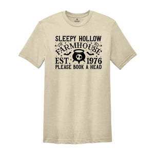 Sleepy Hallow Farmhouse Est. 1976 Please Book A Head Shirt, Halloween Shirt, Spooky Pumpkin Shirt, Halloween Party Shirt