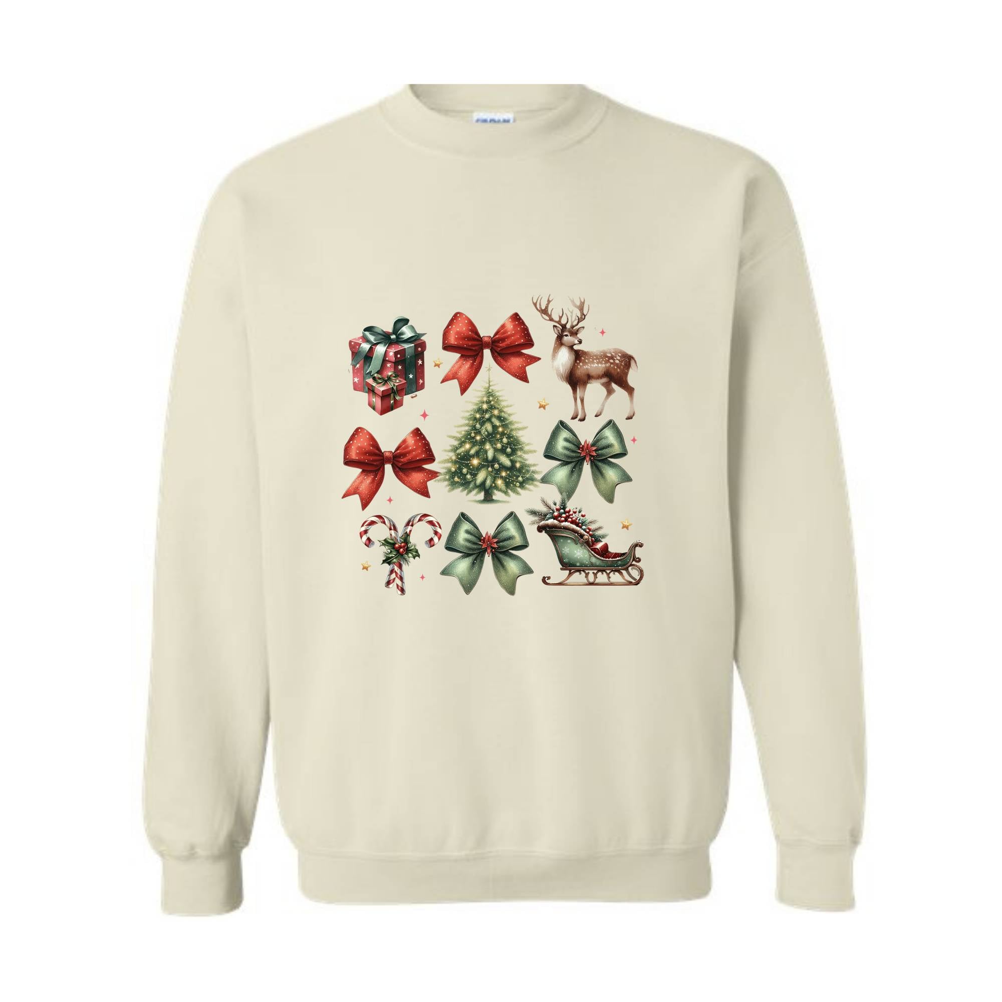 Coquette Bow Christmas Sweatshirt, Christmas Tree Sweatshirt, Christmas Reindeer Sweatshirt, Girly Christmas Sweater, Coquette Bow Sweater