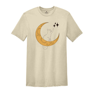 Cat With Moon, Cat With Stars, Cat T-shirt, Night Shirt, Cute Cat Shirt, Cute Shirt, Trendy Shirt, Happy Night T-shirt