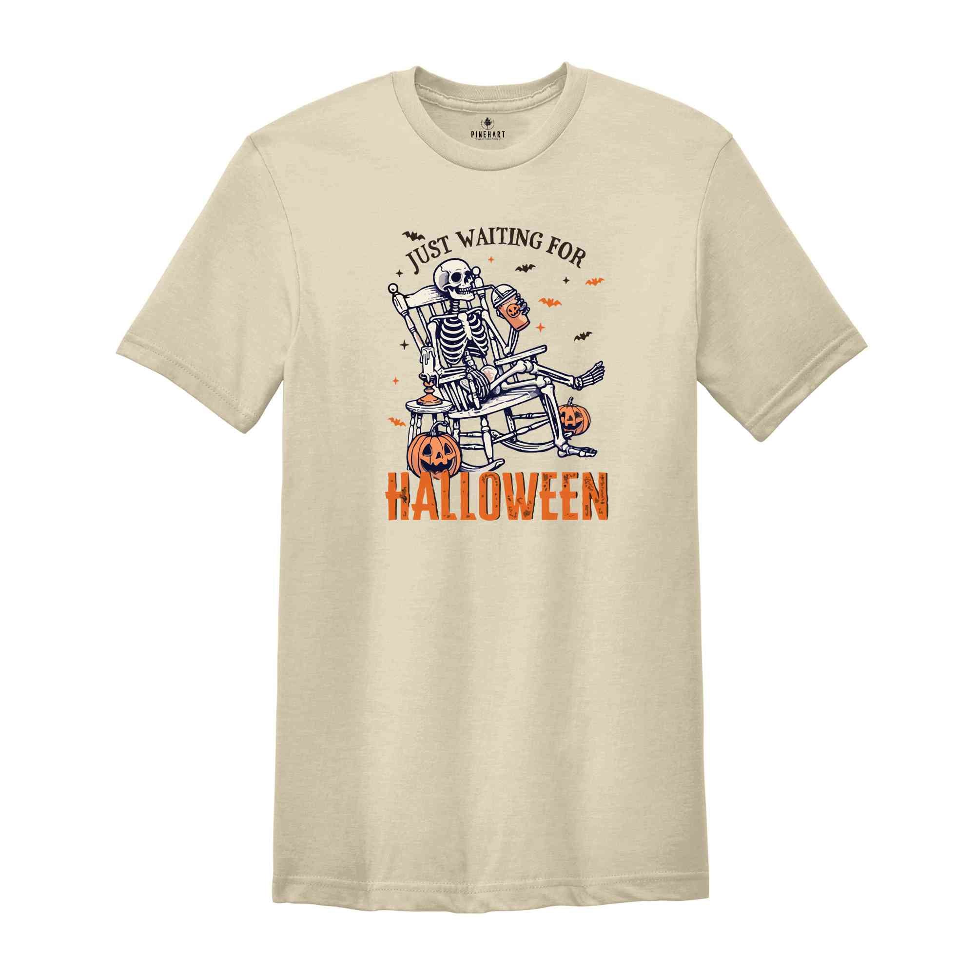 Just Waiting For Halloween Shirt, Funny Halloween Shirt, Spooky Summer Halloween Shirt, Skeleton Shirt, Pumpkins Shirt, Spooky Vibes Shirt