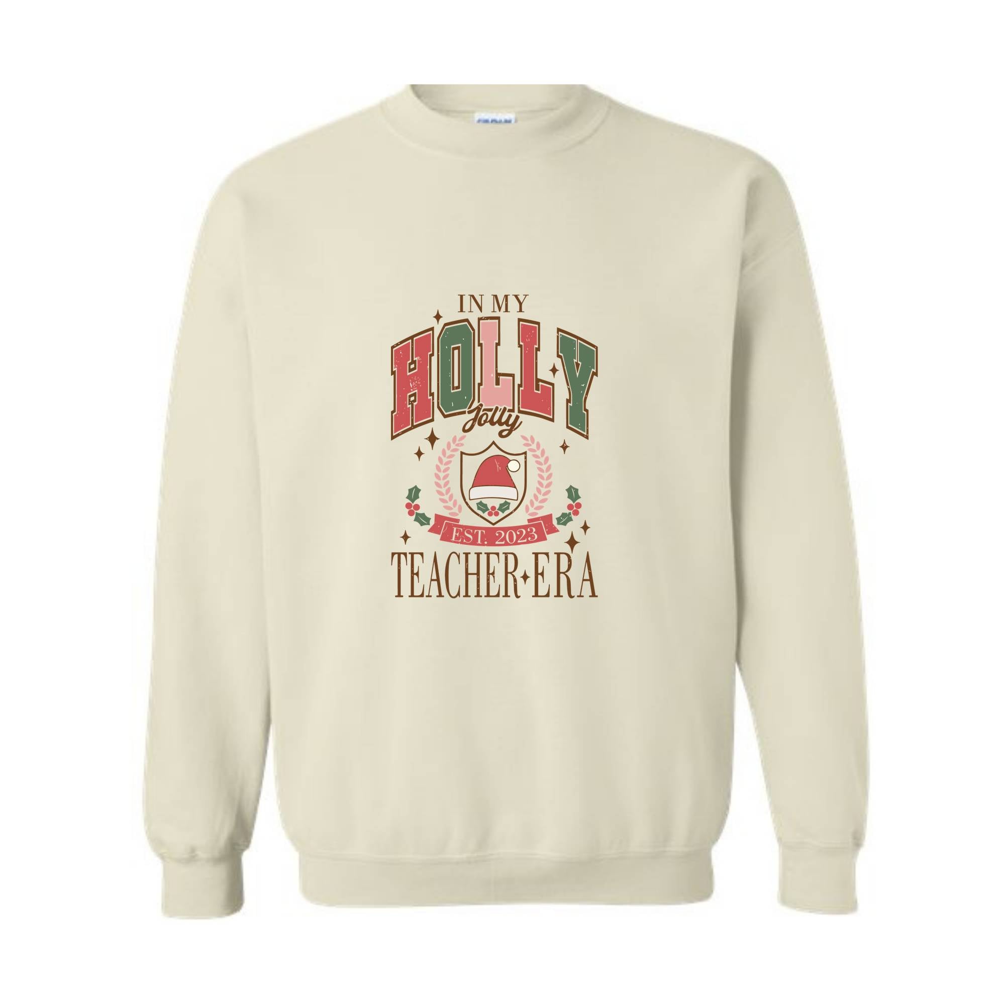 In My Holly Jolly Teacher Era Sweatshirt, Merry Teacher Sweatshirt, Teacher Holiday Sweater, Teacher Xmas Gifts