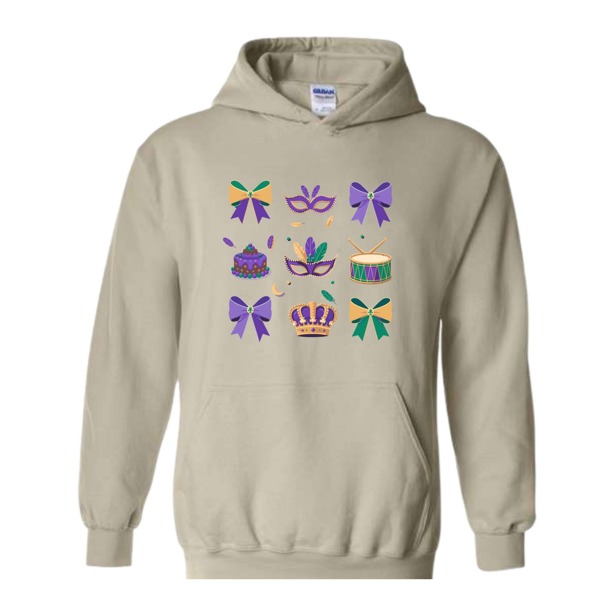 Mardi Gras Coquette Sweatshirt, Mardi Gras Hoodie, Mardi Beads Hoodie, Louisiana Festival Hoodie, New Orleans Carnival Bow Sweatshirt