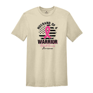 Breast Cancer Awareness Shirt, USA Flag Graphic Shirt, Cancer Support Gift, Fighter Clothing, Gift for Her, Husband Of A Warrior Shirt