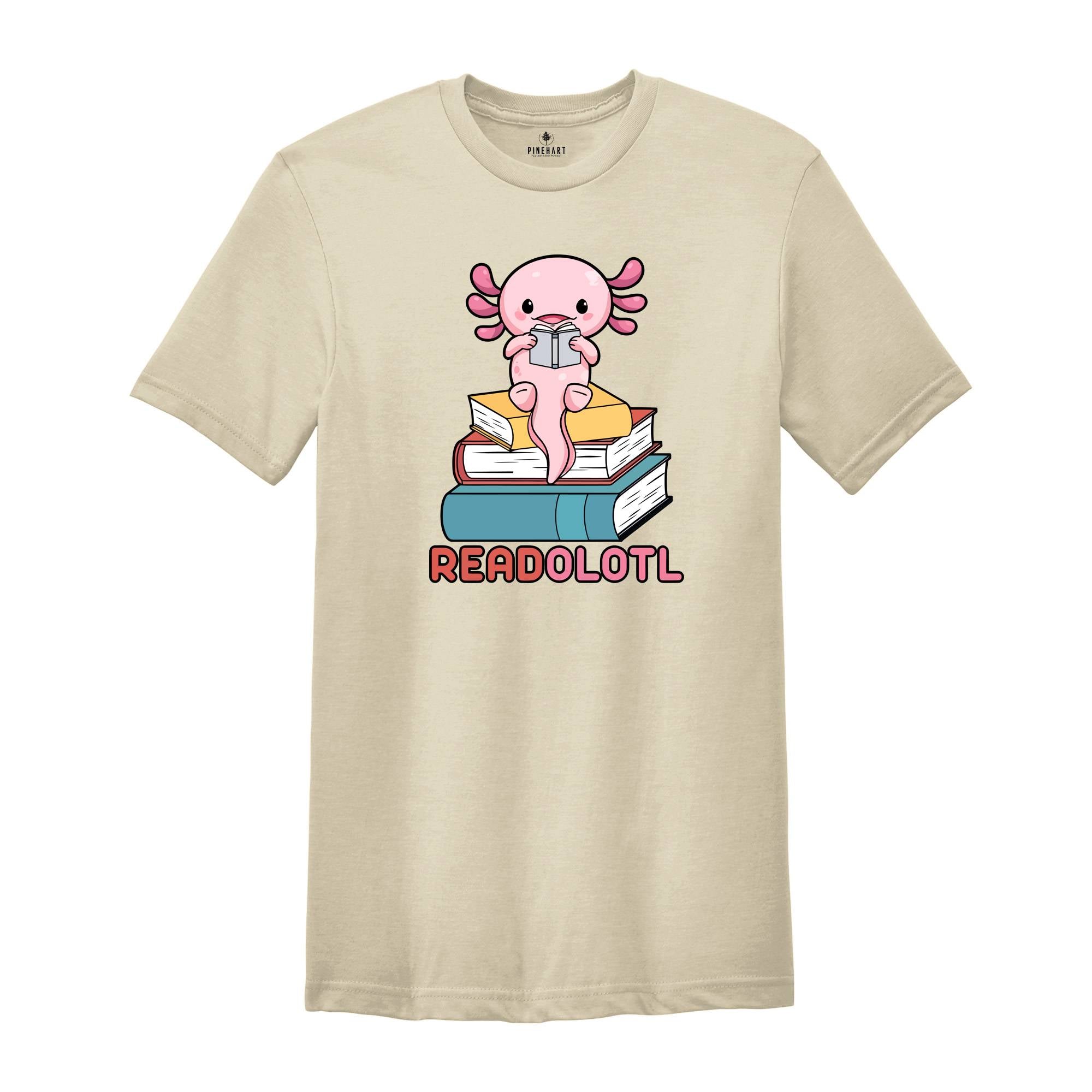 Readolotl Cute Shirt, Library T-Shirt, Bookworm Gift Tee, Axolotl Book Lover Tee, Librarian Gift, Book Lover Gift