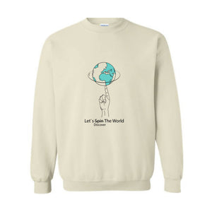 Let`s Discover the World Sweatshirt, Earth Sweatshirt, Funny Earth Sweatshirt, The World Sweatshirt, Earth Back Sweatshirt, Hand with Earth